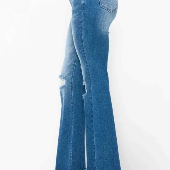 bytos Full Size Raw Hem Distressed High Rise Bootcut Jeans - Picture 3 of 3